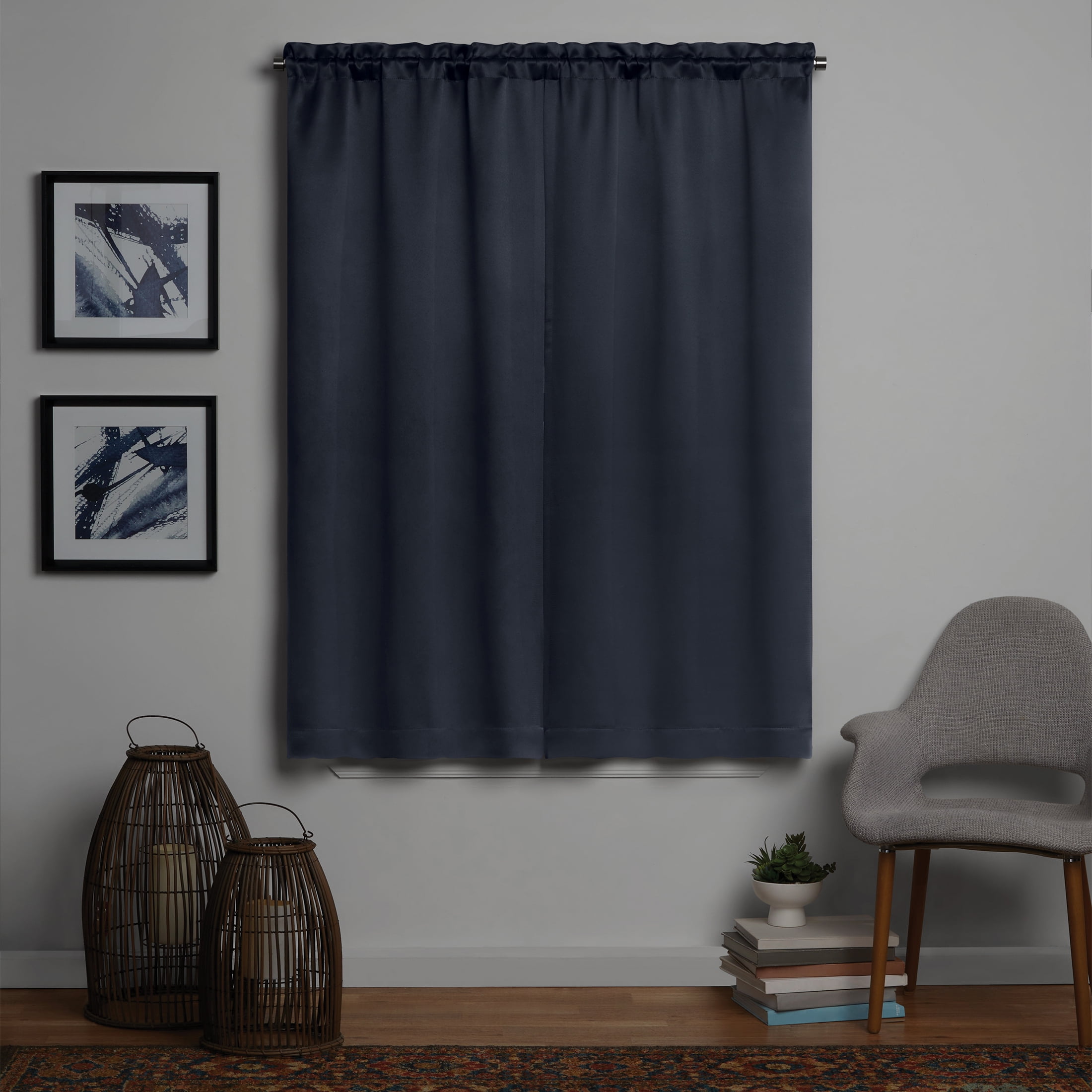 Mainstays Solid Blackout Curtain Panel Pair, Set of 2, Blue Cove, 30"W x 63"L