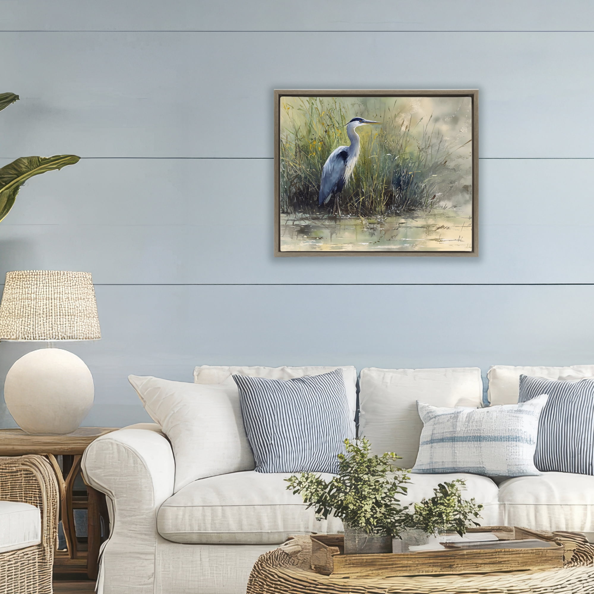 Stupell Industries Heron In The Grass Brown Framed Floater Canvas Wall Art, design by Franklyn Gregory