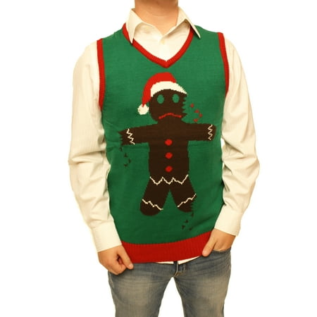 Mens Christmas Vests - Ugly Christmas Sweater Men's Gingerbread Man Cookie Vest Xmas Sweatshirt