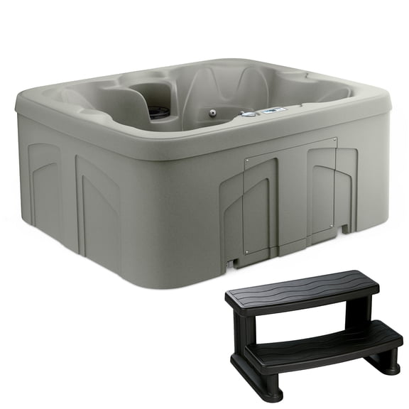 LifeSmart 4-Person 13-Jet Plug & Play Square Hot Tub with Thermal Cover and Steps, Taupe
