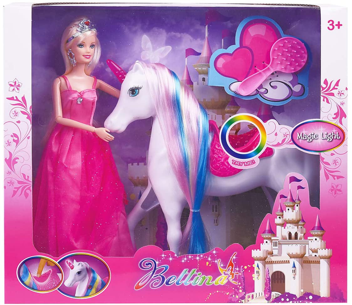 BETTINA Magic Light Unicorn & Princess Doll, Unicorn Toys Gifts for Girls, 2020 Christmas Birthday Gifts for Kids Aged 3 4 5 6 7
