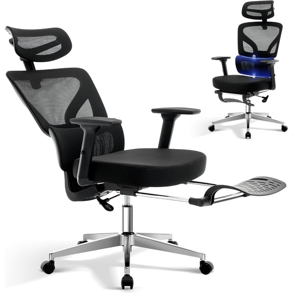 Office Chair Ergonomic Desk Chair - Home Mesh Chair with Adjustable Footrest Lumbar Support, High-Back Computer Gaming Chair with Headrest 3D Armrests, Rolling Swivel Task Chairs for Home, Office