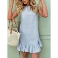 thumbnail image 4 of Women'S Striped Print Sleeveless Ruffle Tunic Dress Summer Swing Flowy Mini Dresses S, 4 of 10