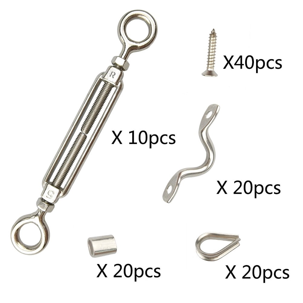 Todaytop 110 Pack Heavy Duty Stainless Steel Cable Railing Kits for Wooden Posts DIY Balustrade Kit with Jaw Swage Fork Turnbuckle