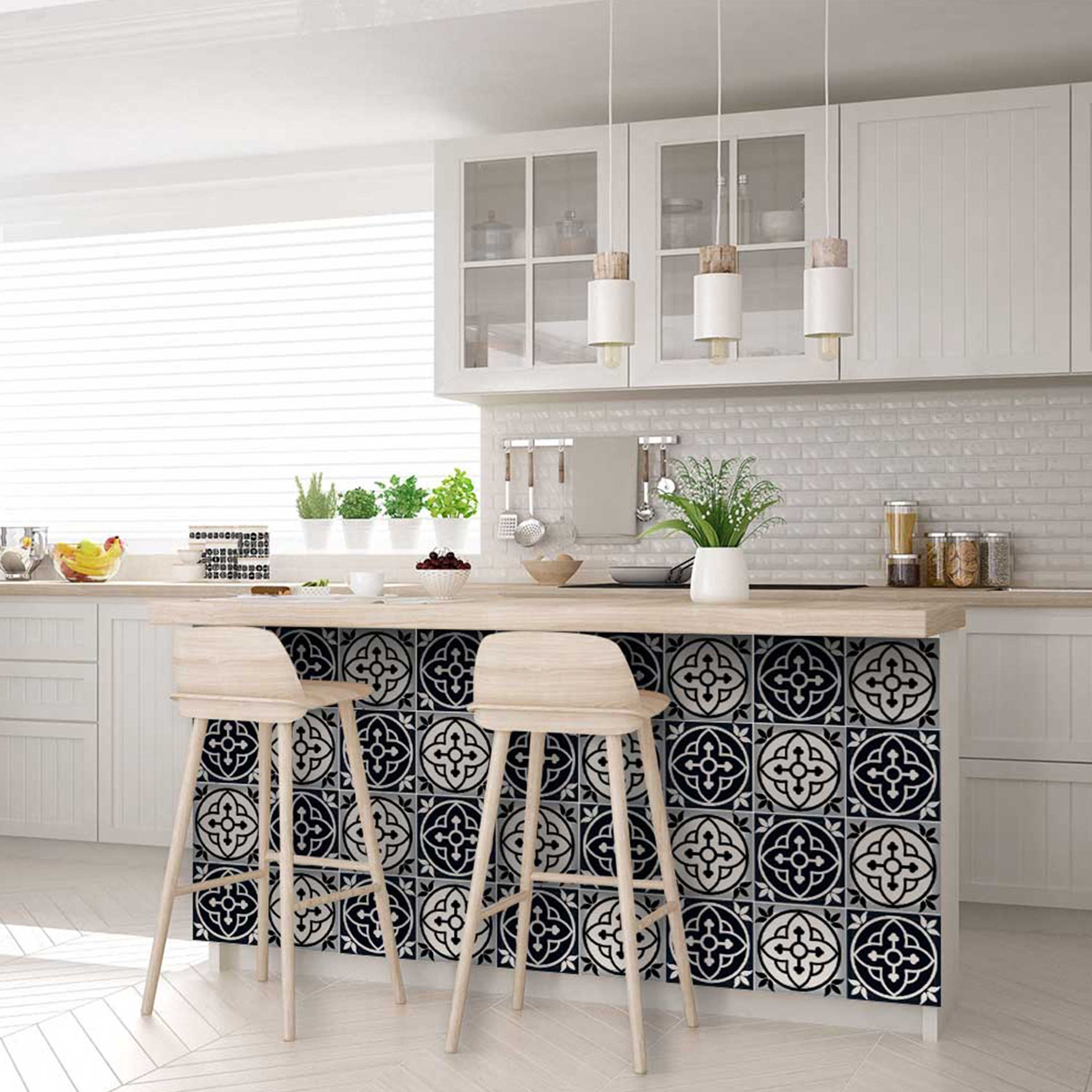 Mi Alma Black Gray Floral Peel & Stick Vinyl Backsplash Tiles 5x5, 24 pcs