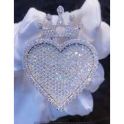 SAJEWELS 3Ct Round Cut Moissanite Men Queen Heart Charm Pendant Real 925 Sterling Silver