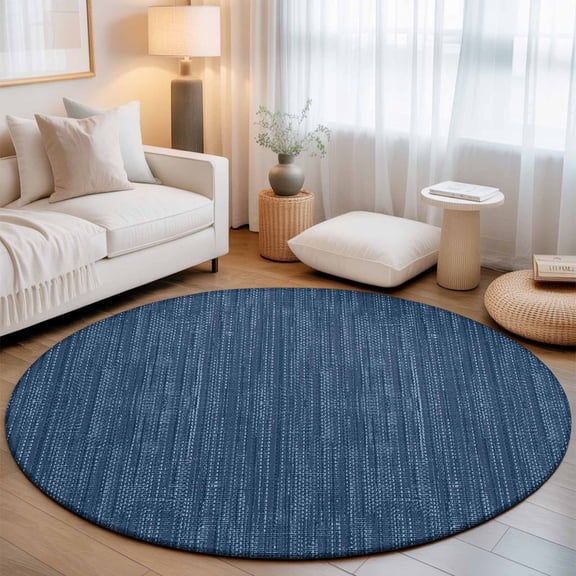 Slate Blue Round Area Rugs 3 ft, Country Vintage Minimalist Solid Color Backdrop Washable Small Area Rug with Non-Slip Sturdy Edge Binding Round Front Door Mat Floor Carpet for Entryway