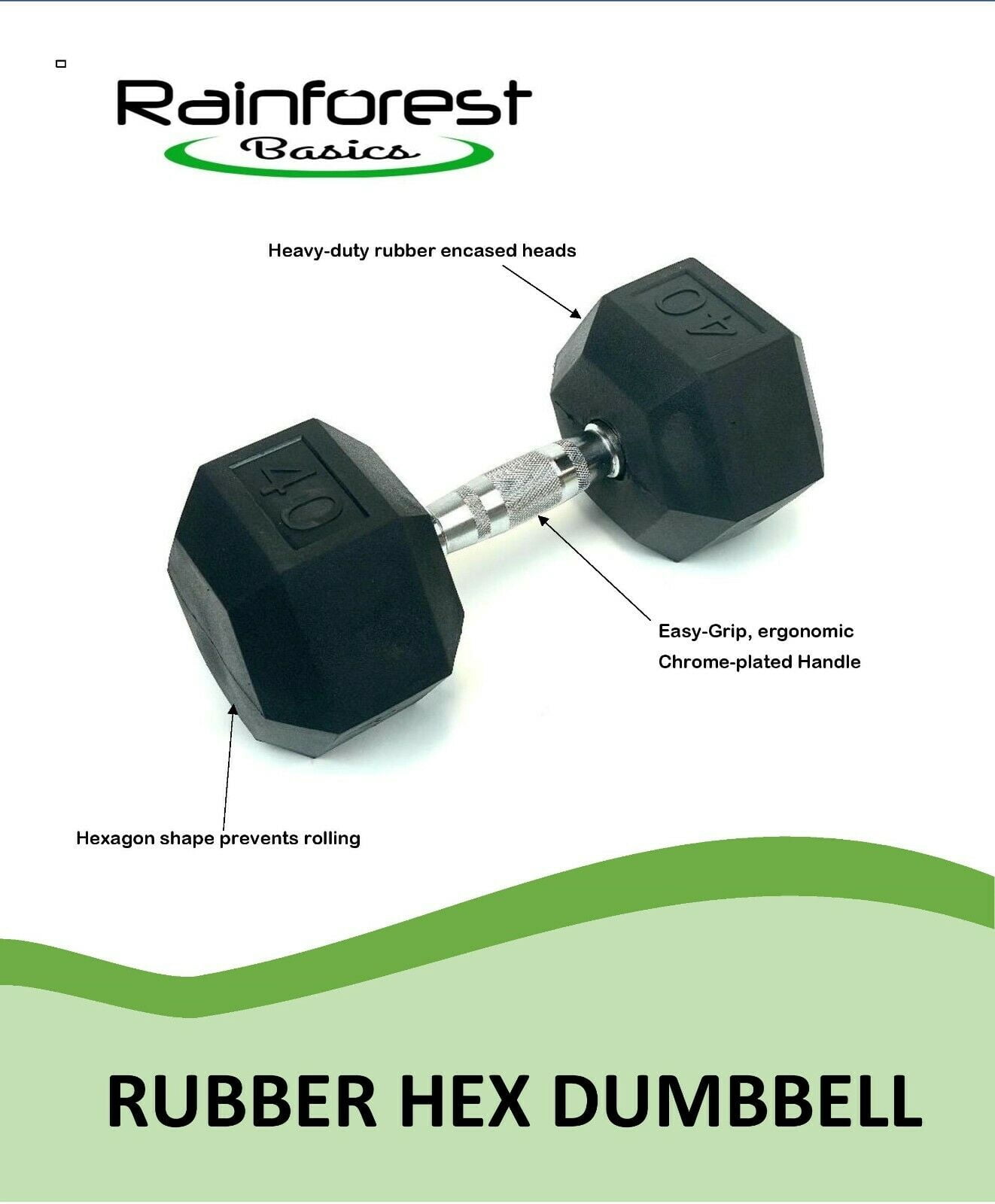 RainforestBasics Rubber Encased Hex Dumbbell Hand Weight