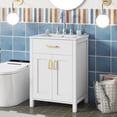 thumbnail image 2 of 24-inch Bathroom Vanity Combo with Ceramic Sink, 2 Soft-Close Doors & Drawer, Gold and White Freestanding Cabinet with Adjustable Shelf for Small Spaces, 2 of 11