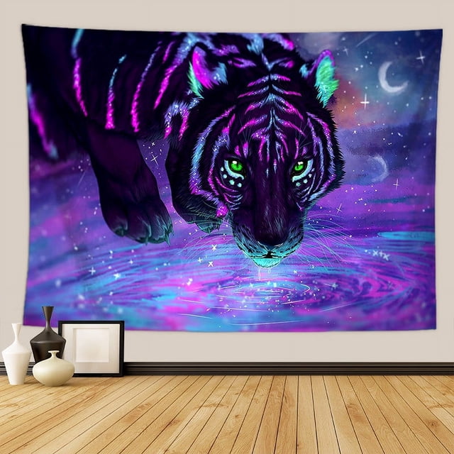 Tapiz de pared de animales para colgar en la pared, tela, tigre fluorescente Uv, Jap