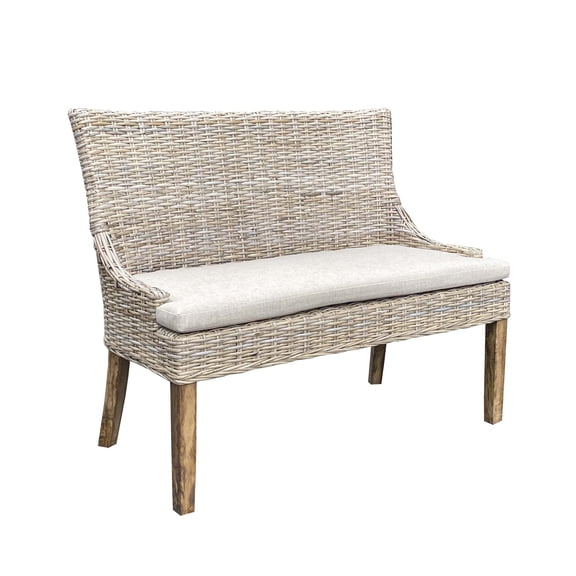Padma's Plantation Alfresco Dining Settee w/ Base White Fabric in Naturral