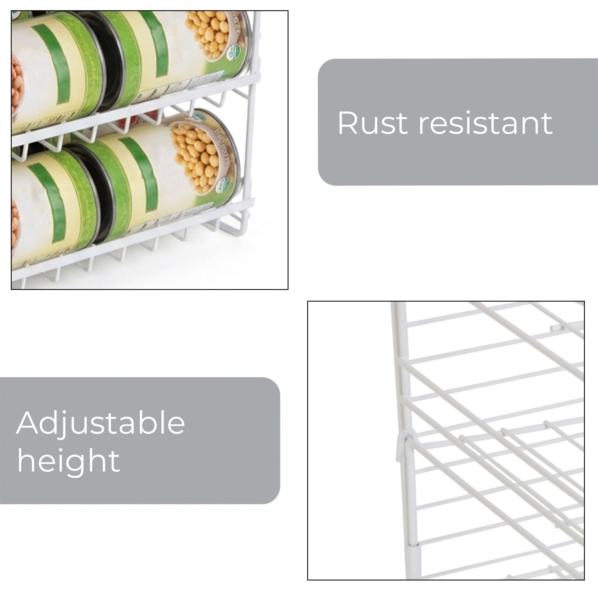 Mainstays 3-Tier Can Organizer Dispenser Rack, Steel, White