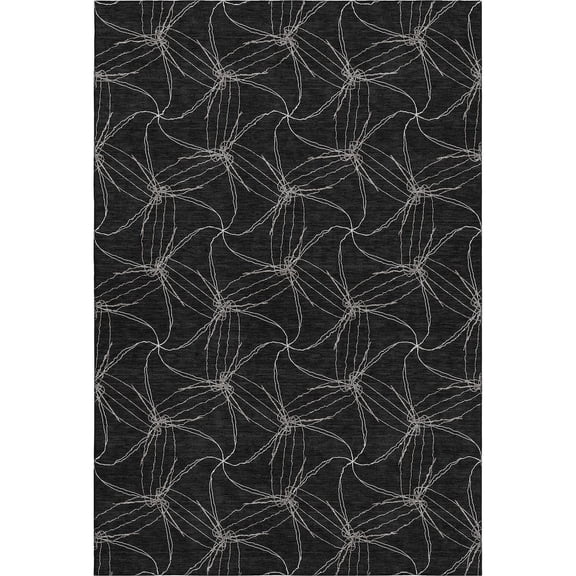 HomeRoots 676550 5 x 8 ft. Black & Ivory Geometric Transitional Washable Machine Made Rectangle Area Rug with UV Protection
