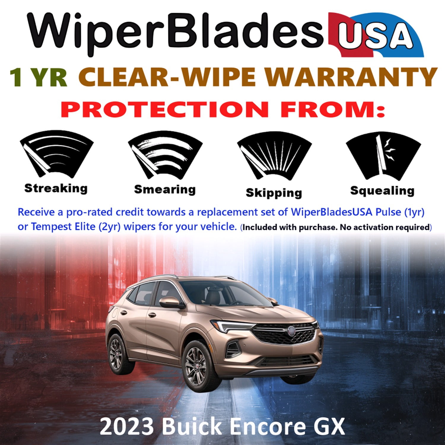 2023 Buick Encore GX Beam Wiper Blades Wipers w/1yr Warranty (Set of 3) w/Rear Wiper (WiperBladesUSA)