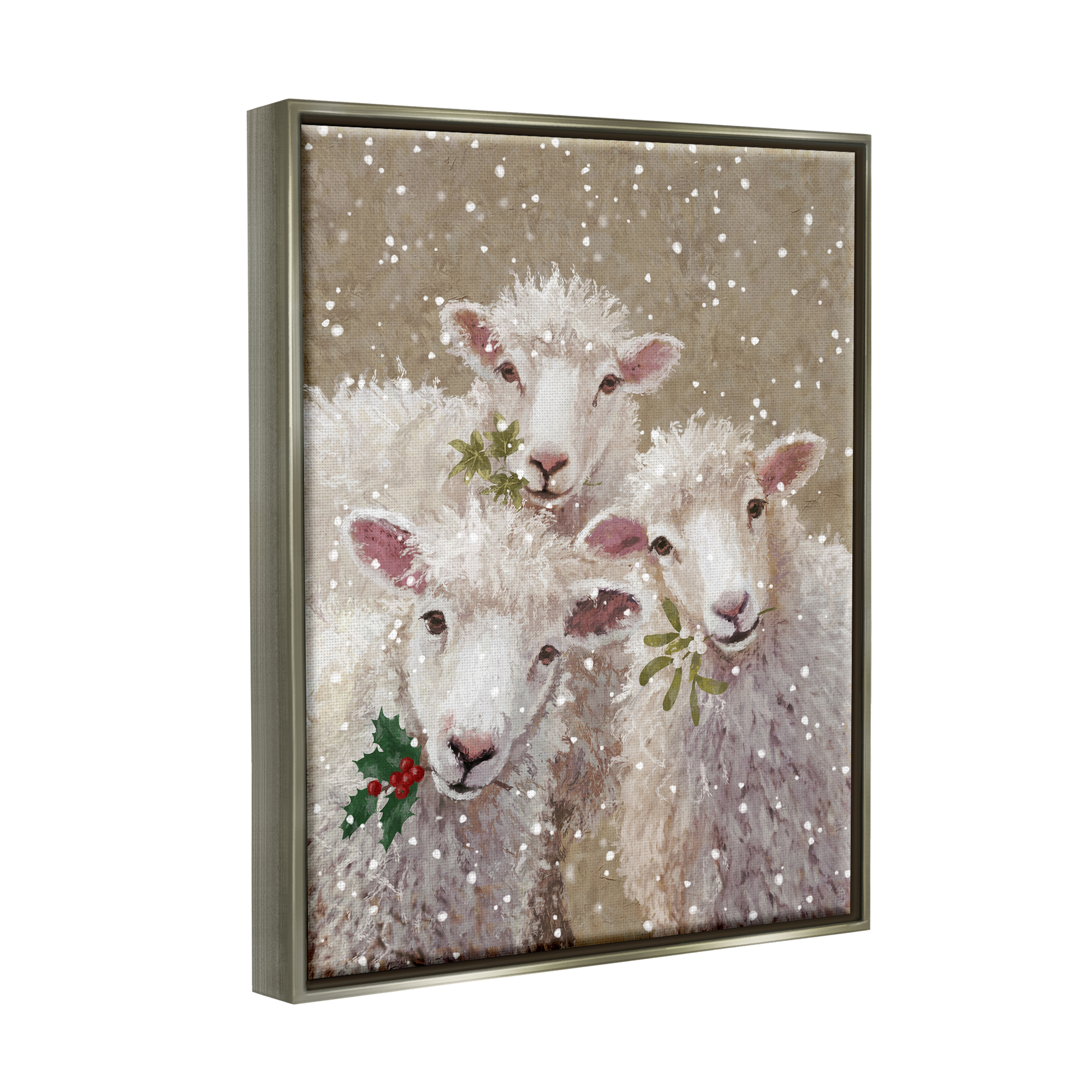 Stupell Industries Winter Sheep Trio Farm Animals Holiday Painting Gray Floater Framed Art Print Wall Art