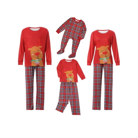 

JYYYBF Matching Family Pajamas Sets Christmas PJ s with Deer and Plaid Printed Long Sleeve Tee and Bottom Loungewear Red Kid