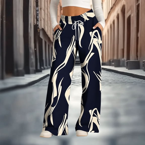 Cadancy Lounge Pants Women Wide Leg Bows Print Cute Sweatpants with Pockets Drawstring Waist Casual Baggy Trouser Y2K Fashion Outfits
