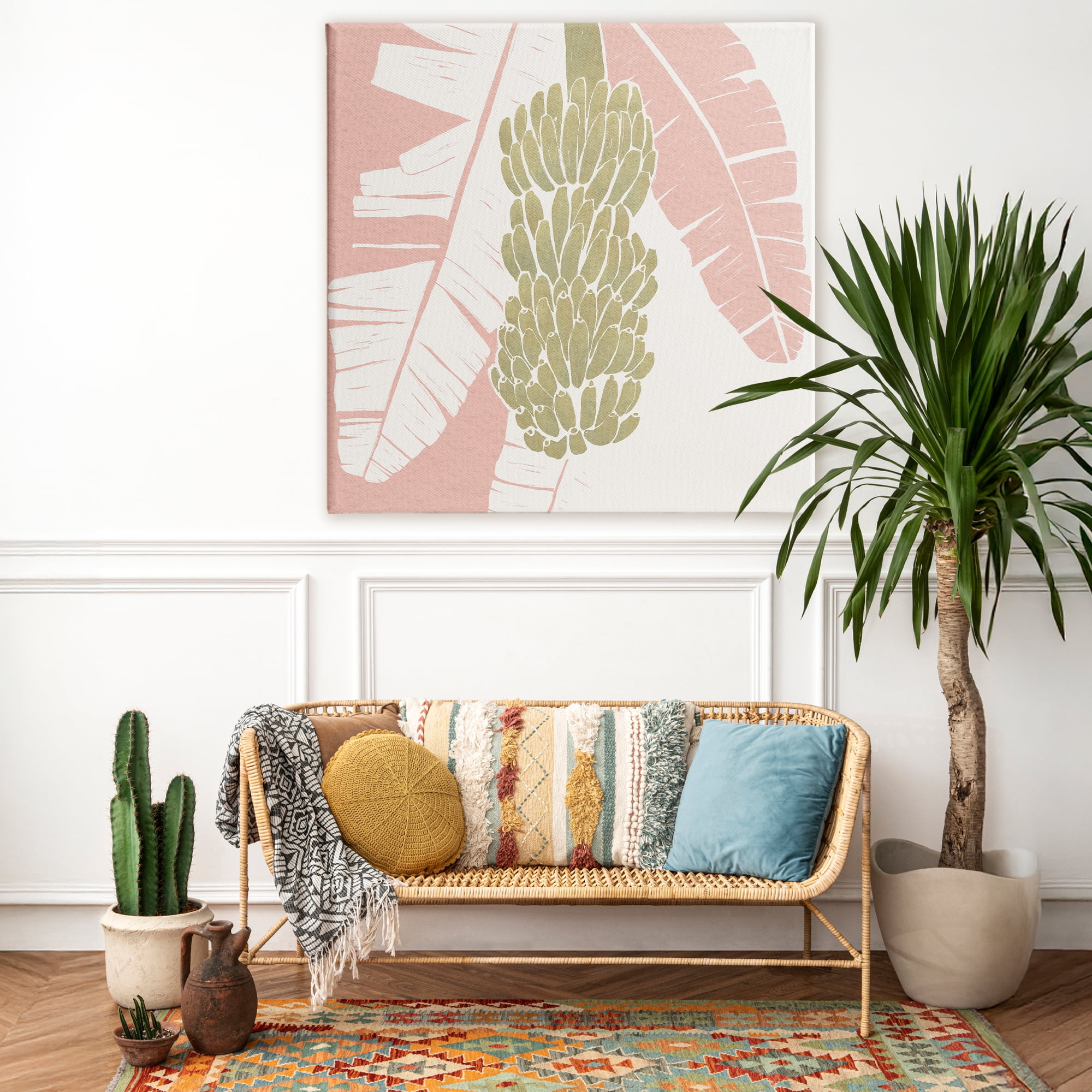 Stupell Industries Banana Bunch Amid Pink Leaves Canvas Wall Art, design by Yuyu Pont