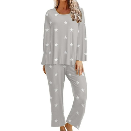 

oieyuz Homewear Set for Women Baggy Long Sleeve Pullover and Pants Stylish Printed Pajama Sets with Pocket