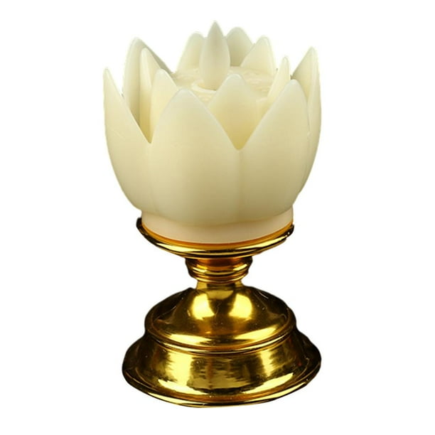 Lámpara de loto colorida y creativa, funciona con pilas, sagrada para el altar budista. Amarillo