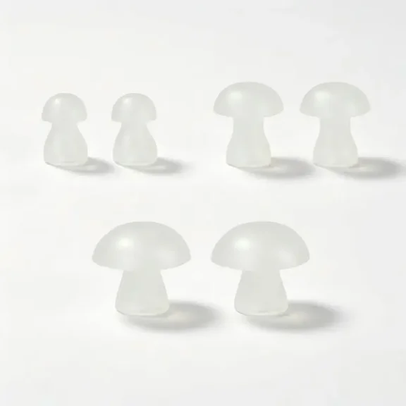 Silicone Hearing Aid Eartips Replacement, Mushroom Shaped Soft Earbuds Tips and Caps, Multi-Size Assorted Set (S/M/L) for Hearing Amplifiers, Clear 3 Pairs
