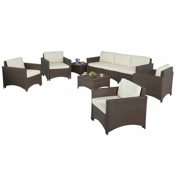 Studio Shine Collection 3-seater sofa, 4 Armchairs and 2 coffee tables conversation set