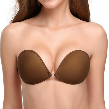 Wingslove Adhesive Bra Reusable Backless Strapless Push-up Silicone Invisible Sticky Bras for Backless Dress Coffee E