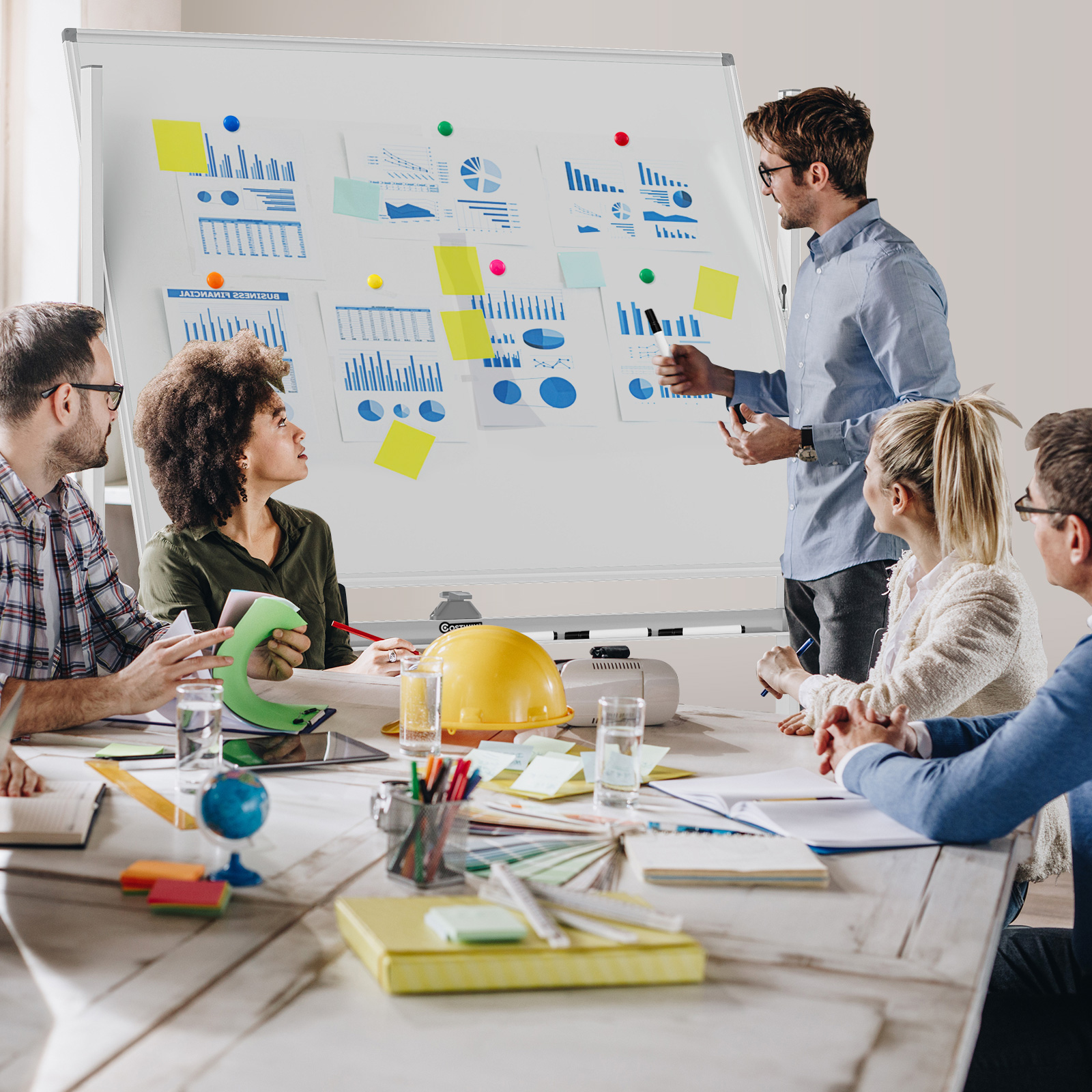 Topbuy Rolling Whiteboard with Stand 48" x 36" Double-Sided Magnetic Dry Erase Board with Flipchart