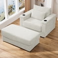 thumbnail image 4 of Rophefx 42" Lounge Chair Indoor,Corduroy Deep Seat Chaise Lounge Chair Indoor with Ottoman,Cup Holder,USB Ports for Living Room, Bedroom, Office Furniture,Beige, 4 of 11
