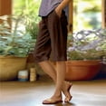 thumbnail image 2 of Knee Length Shorts for Women 2026 Summer Cotton Linen Elastic Waist Straight Leg Casual Shorts with Pockets Loungewear, 2 of 7