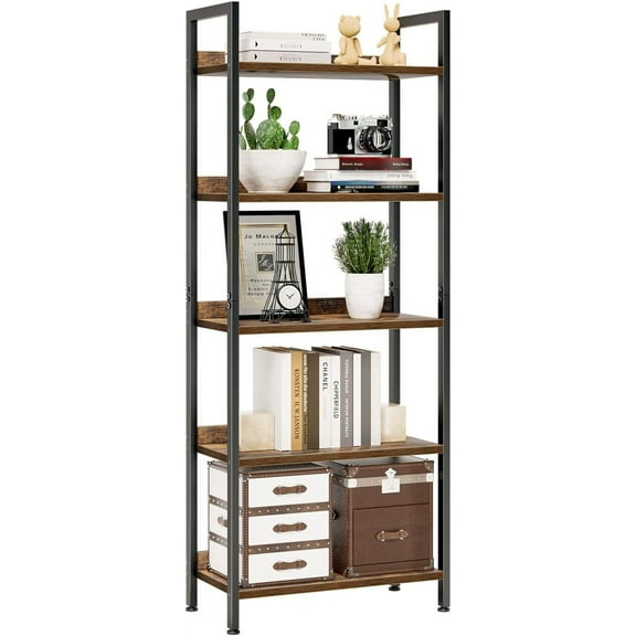Bookshelf, 5 Tier Bookshelves, Home Office Bookcase Shelf Storage Organizer, Free Standing Storage Shelving Unit for Bedroom, Living Room and Home Office, Vintage