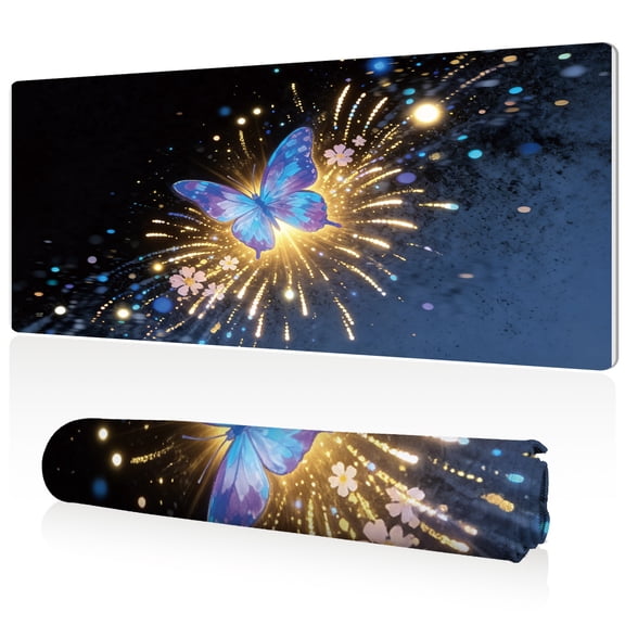 LIVEKEY Extra Large Mouse Pad 80x40x0.3cm Vibrant Butterfly Fireworks Design Full Desk Coverage Non Slip Durable Easy Clean Stitched Edges for Gaming and Office