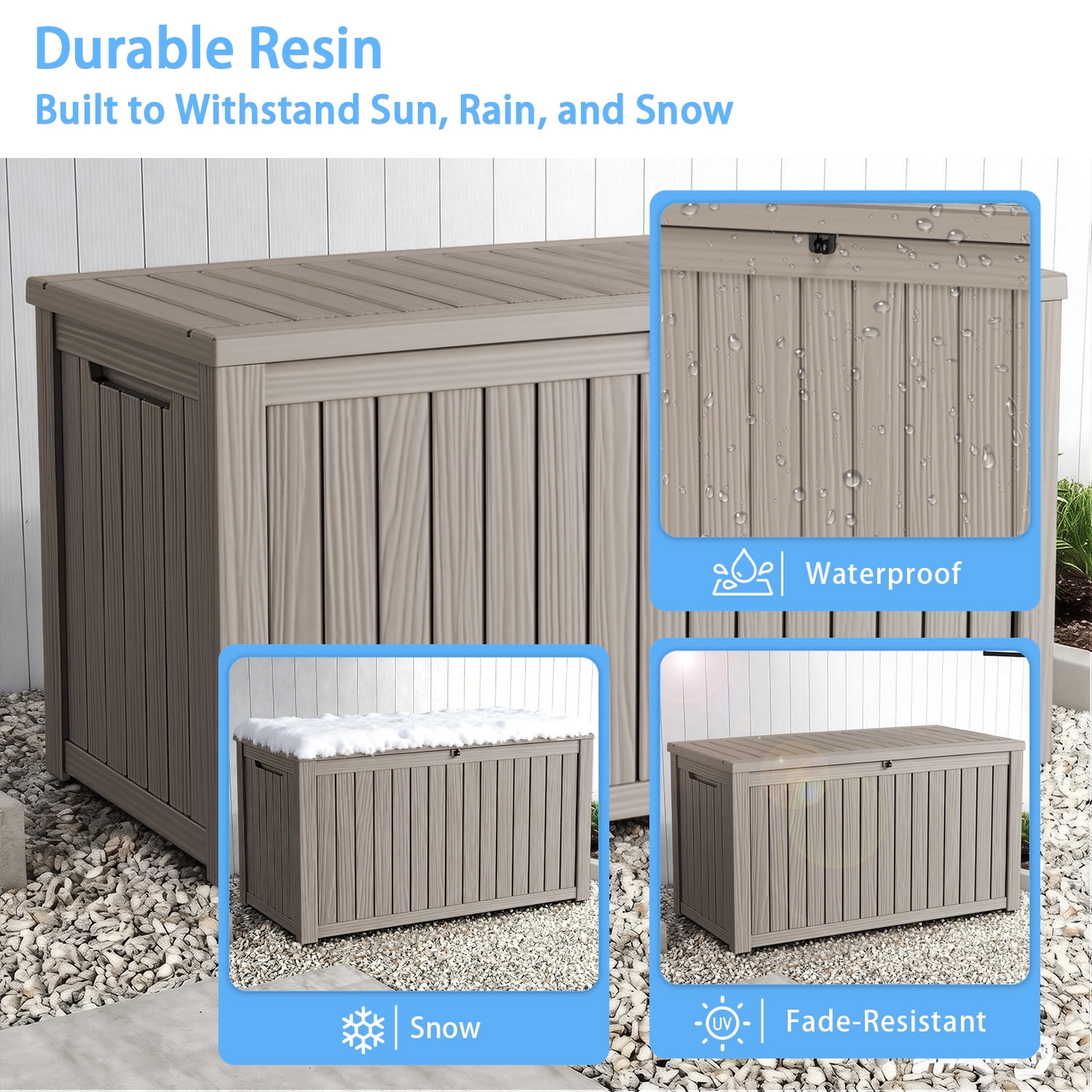 MAYEERTY 180 Gallon Outdoor Deck Box, Large Capacity Storage Box for Patio Furniture Cushions, Pillow Outdoor Indoor, Light Brown