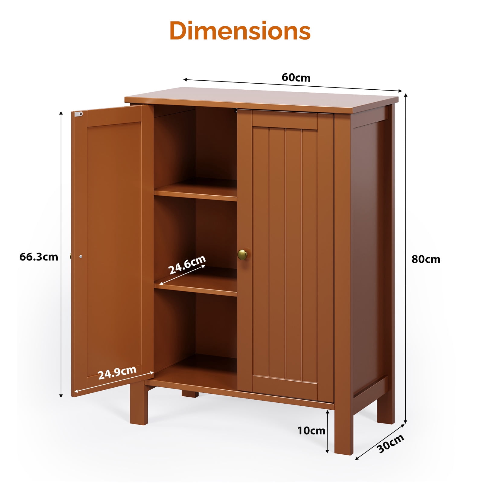 Ktaxon Bathroom Floor Cabinet Storage with 2 Doors and Adjustable Shelves, Brown