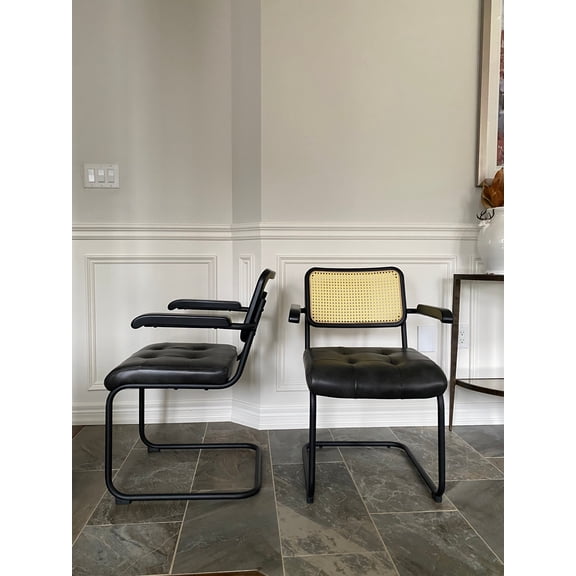 SEAT4U Grey PU Upholstered Rattan Back Elton Armed Dining Chair , Office Chair Set( 2pcs of set)