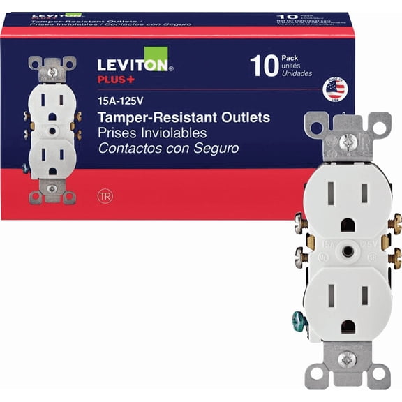Leviton T5320 15A Duplex Receptacle in White — UL Listed for US Residential Electrical Code Compliance, Drop-in NEC-Standard Wiring