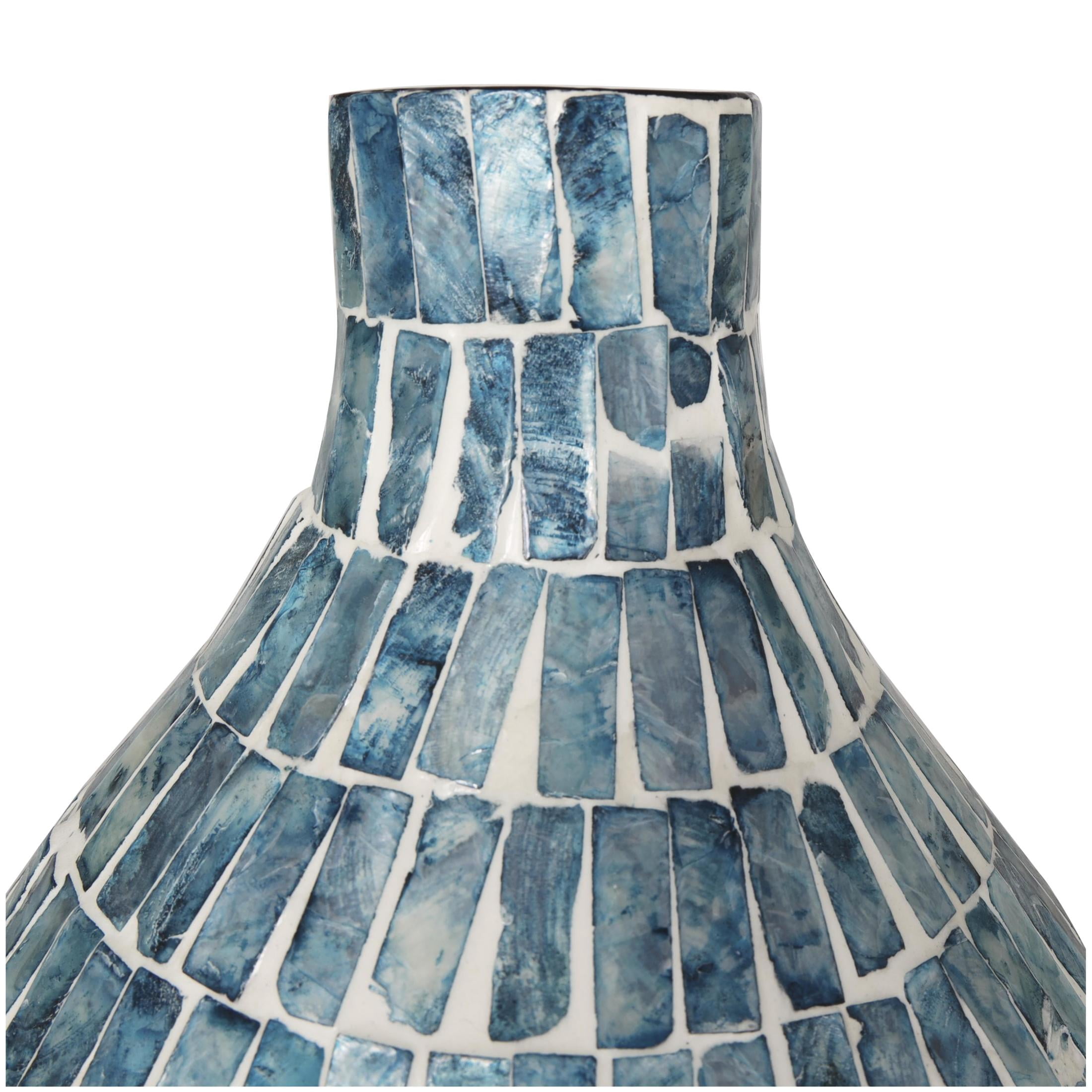 DecMode 22" Handmade Mosaic Inspired Blue Mother of Pearl Shell Vase