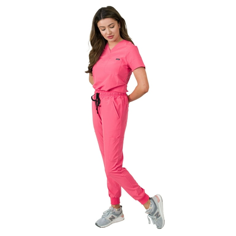 Medgear Women's Stretch Scrub Set - Zip Pocket Top & Knit Rib Cuff