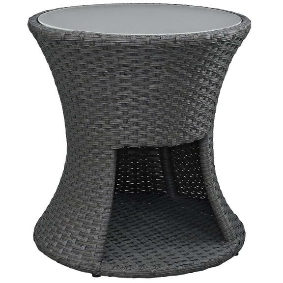 Modway Sojourn Round Aluminum and Rattan Patio Side Table in Chocolate