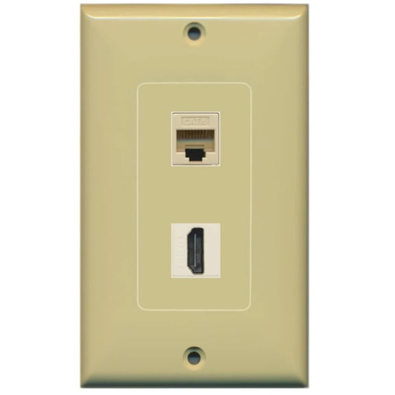 RiteAV - 1 x Cat6 Ethernet Female and 1 x HDMI Port Wall Plate Decorative - Ivory