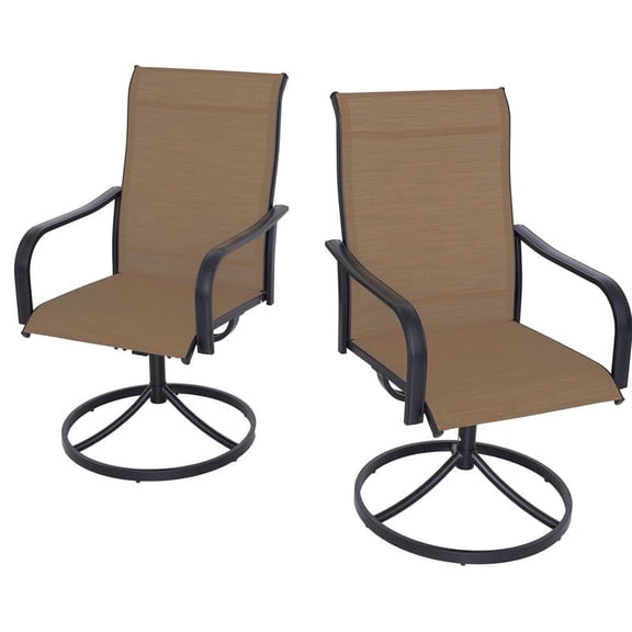 Outdoor Swivel Patio Dining Chairs Set of 2, All Weather Patio Chair with Textilene & Metal Frame, Tan