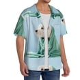 thumbnail image 2 of Uemuo Dog Wrapped in Towel Pattern Cotton Linen Short Sleeve Shirts,Casual Lightweight Button Down Shirts,Vacation Beach Summer Tops-Large, 2 of 7
