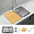 thumbnail image 2 of KBFmore Zero Radius 31 inch 16 Gauge Double Bowl Undermount Kitchen Sink with 5 PCs Accessories, 2 of 9