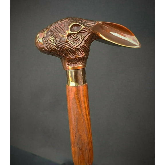 Antique Victorian Wooden Walking Cane Sticks Rabbit Head Handle Vintage Designer