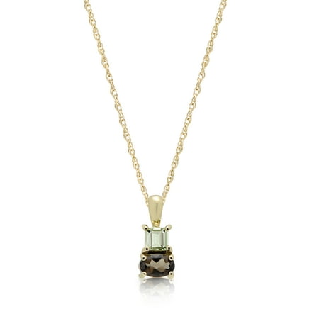 Sterling Silver 14K Gold Plated Square Lemon Quartz & Oval Smoky Quartz Pendant