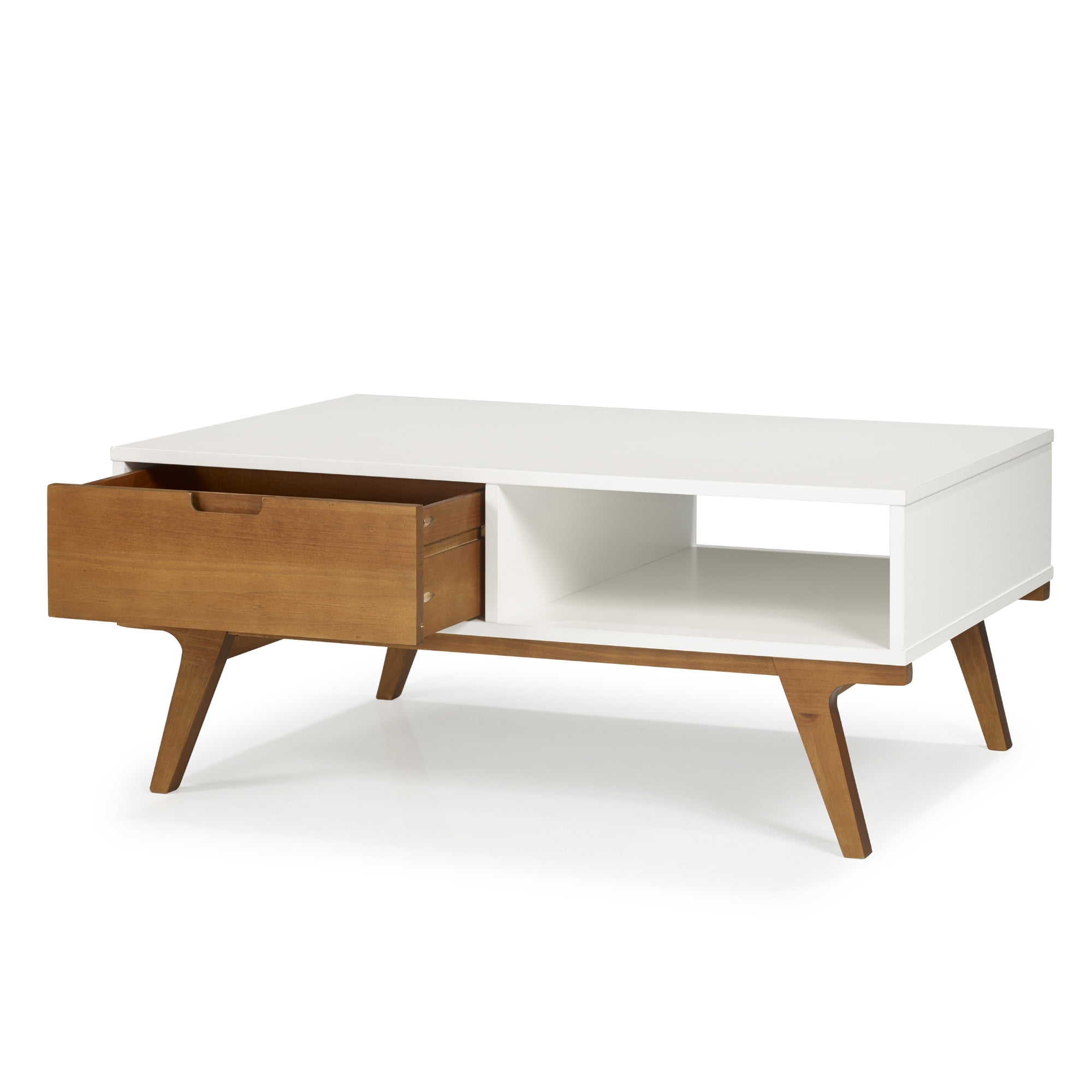 Mid Century White and Caramel Solid Wood Coffee Table by Manor Park