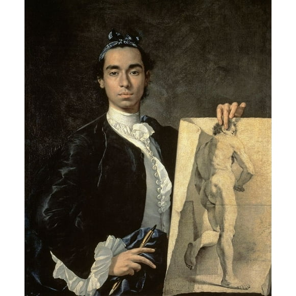 Custom Crop - Portrait of The Artist Holding a Life Study Poster Print by Luis Egidio Melendez (18 x 24)