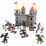 19 Pieces Castle Base Set, Men Playset with Vehicles Drangons Accessories,Soldier Men ,Mini Toy Playset Christmas Gifts - B B
