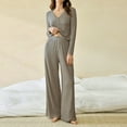 thumbnail image 6 of ylioge Womens 2 Piece Pajama Sets Casual Solid Color Long Sleeve Tops Wide Leg Pants Comfortable Loungewear Homewear Pajamas Outfits Set, 6 of 7