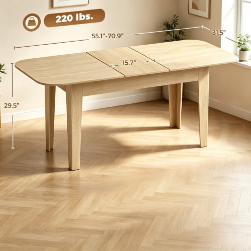 55.1"-70.9" Expandable Dining Table for 4-8, Modern Farmhouse Oval Kitchen Table, Oak (Only 1pcs Kitchen Table)